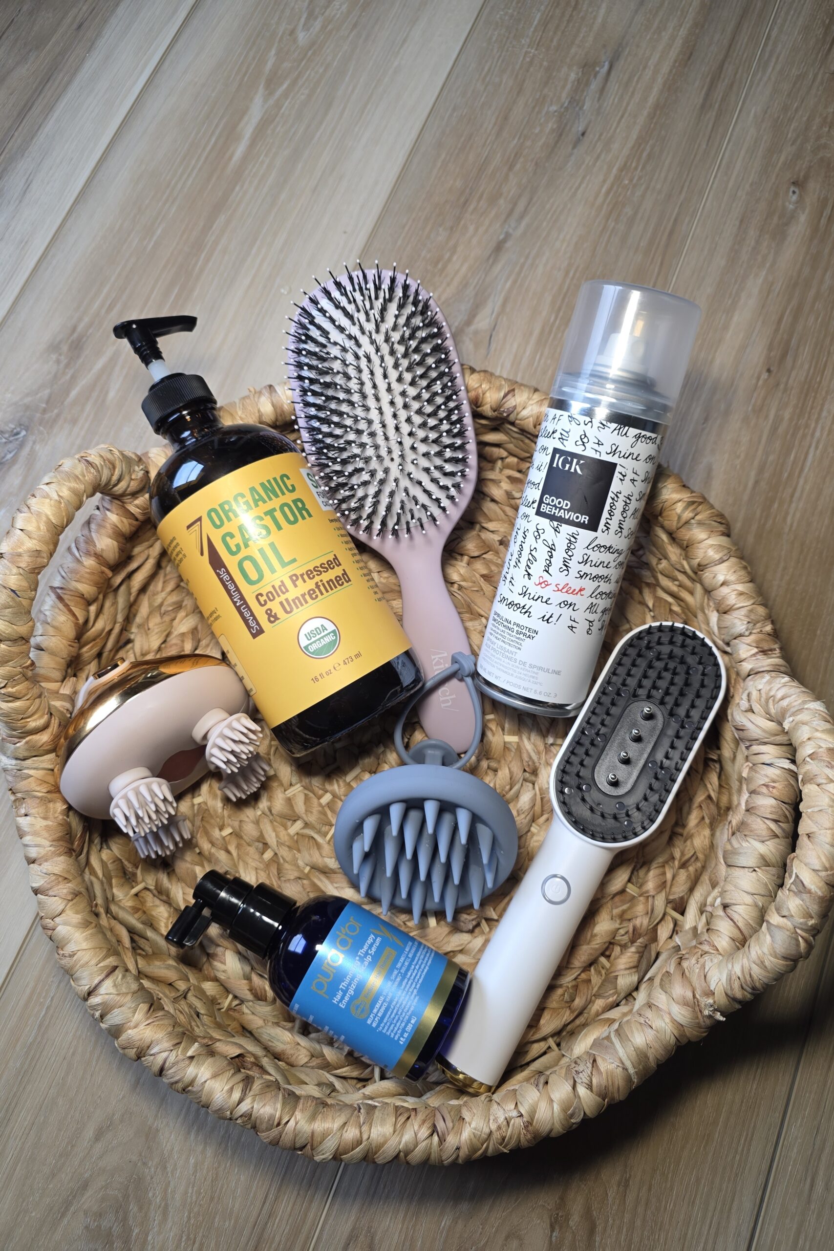 hair thinning after 40 treatment products flat lay