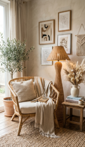 bohemian home decor natural textures rattan linen living room