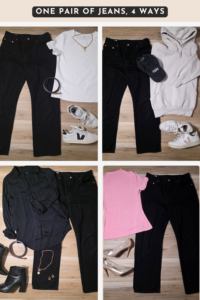 one pair of black jeans four ways outfit ideas women over 40