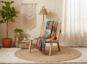 Bailix boho woven throw blanket neutral living room