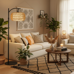 DRAWNCAT boho rattan floor lamp with shade warm lighting