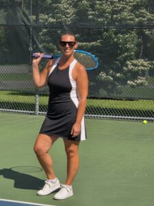 Black and white color block racerback tennis dress