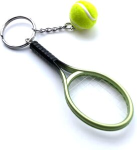 Tennis racket keychain with ball
