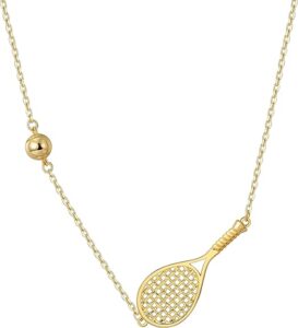 Gold tennis racket charm necklace