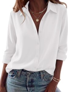 White relaxed button-down shirt on a model