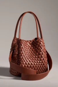 Cognac woven leather tote bag