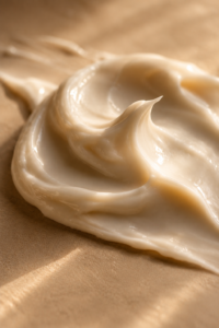 Close-up swirl of a rich hydrating cream, a cushioning fall skincare texture