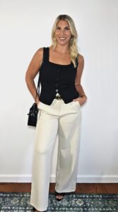 OGL black cropped waistcoat with wide-leg ponte trousers