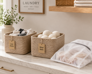 Sock caddy and mesh delicates bags for small-space laundry organization