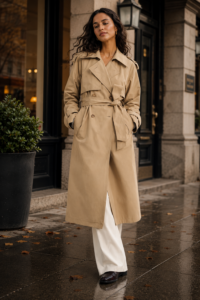 Abercrombie Carrie long trench coat for women over 40