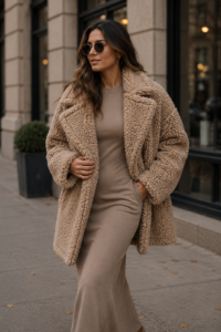 UGG Gertrude short teddy coat, a cozy textured coat for women over 40