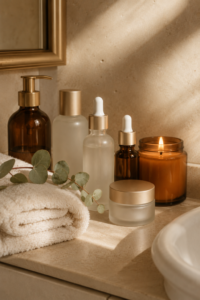 Woman over 40 with hydrated glowing skin in fall
