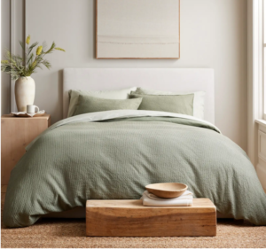 Quince organic honeycomb duvet cover set for a quiet luxury bedroom